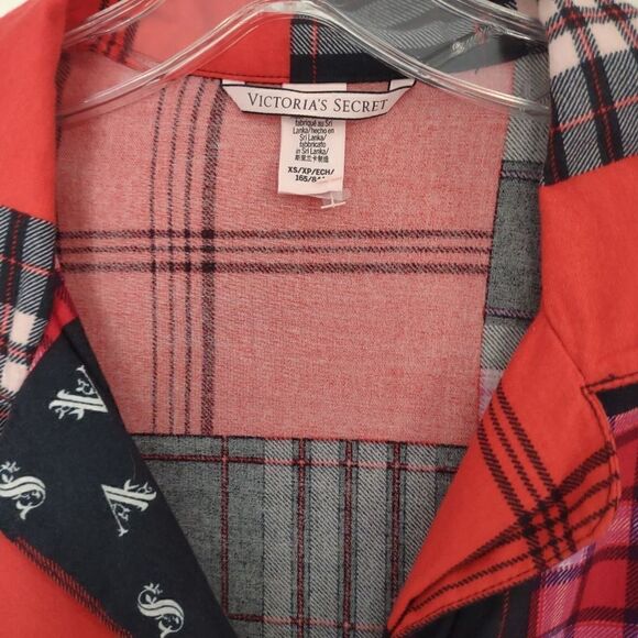 Victoria's Secret Red Patchwork Nightshirt Button Front Knee Length LS Cotton XS - Picture 6 of 9